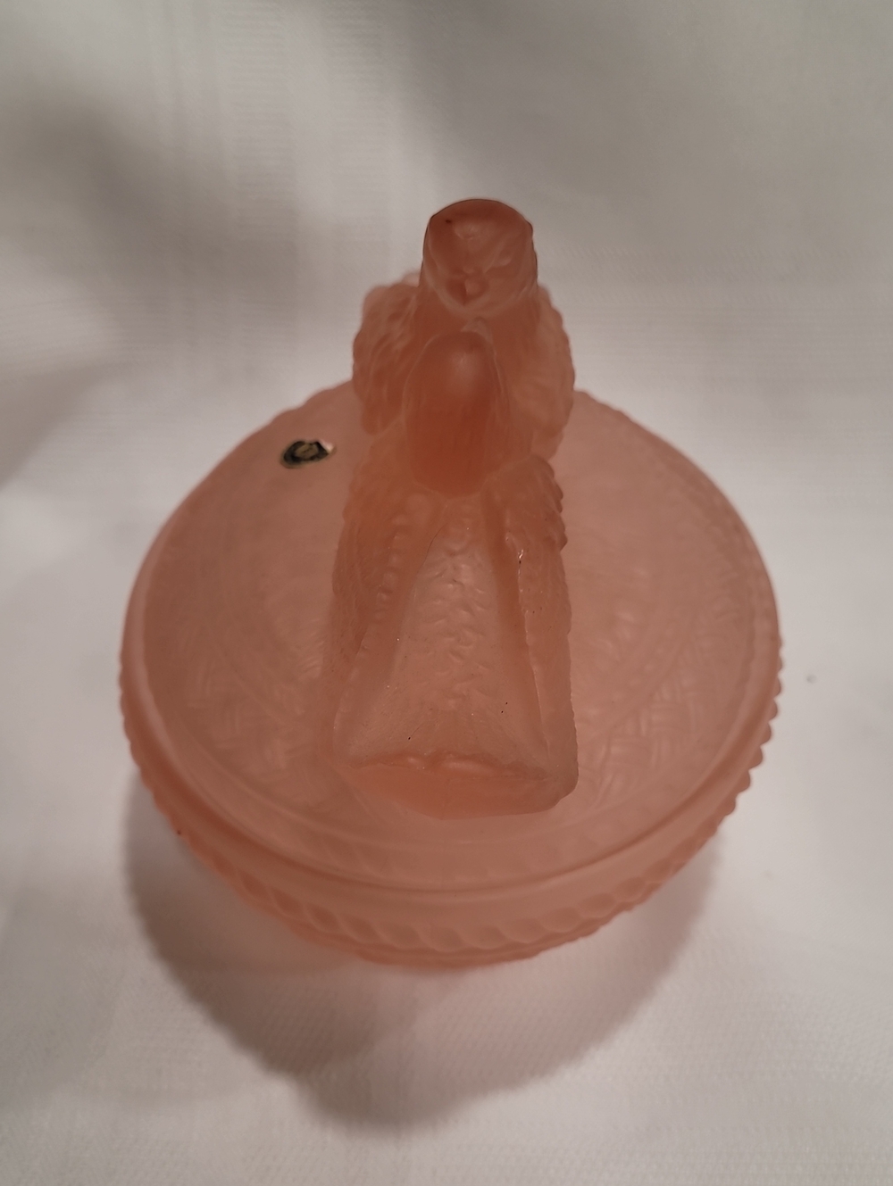 Pink Satin Glass Love Birds Westmoreland Covered Dish - Picture 8 of 8